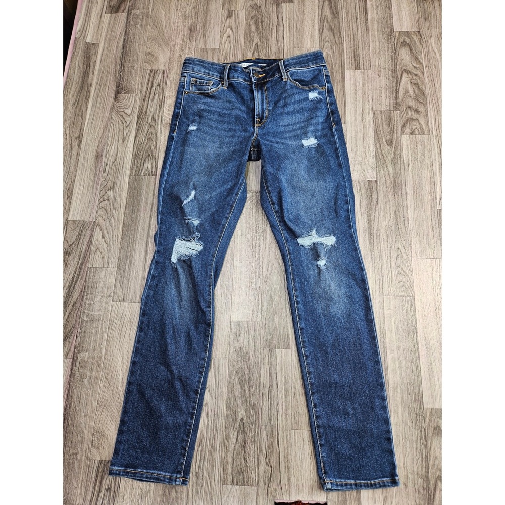 Old Navy Power Straight Jeans Women 6 Blue Distressed Mid Rise Denim